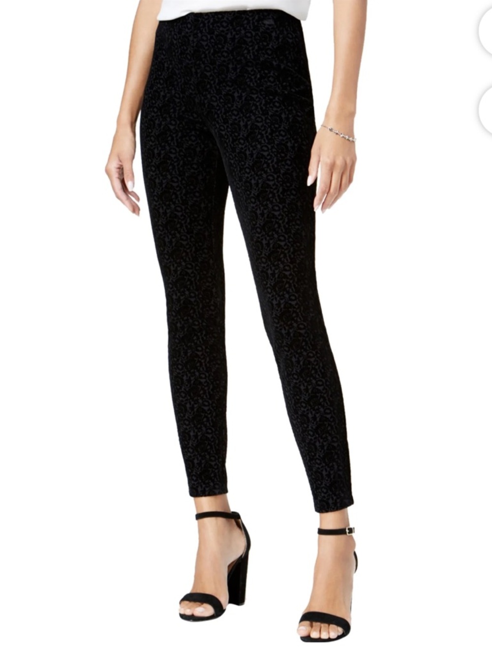 Maison Jules Womens Flocked Stretch Pull On Skinny‎ Pants Black Large L